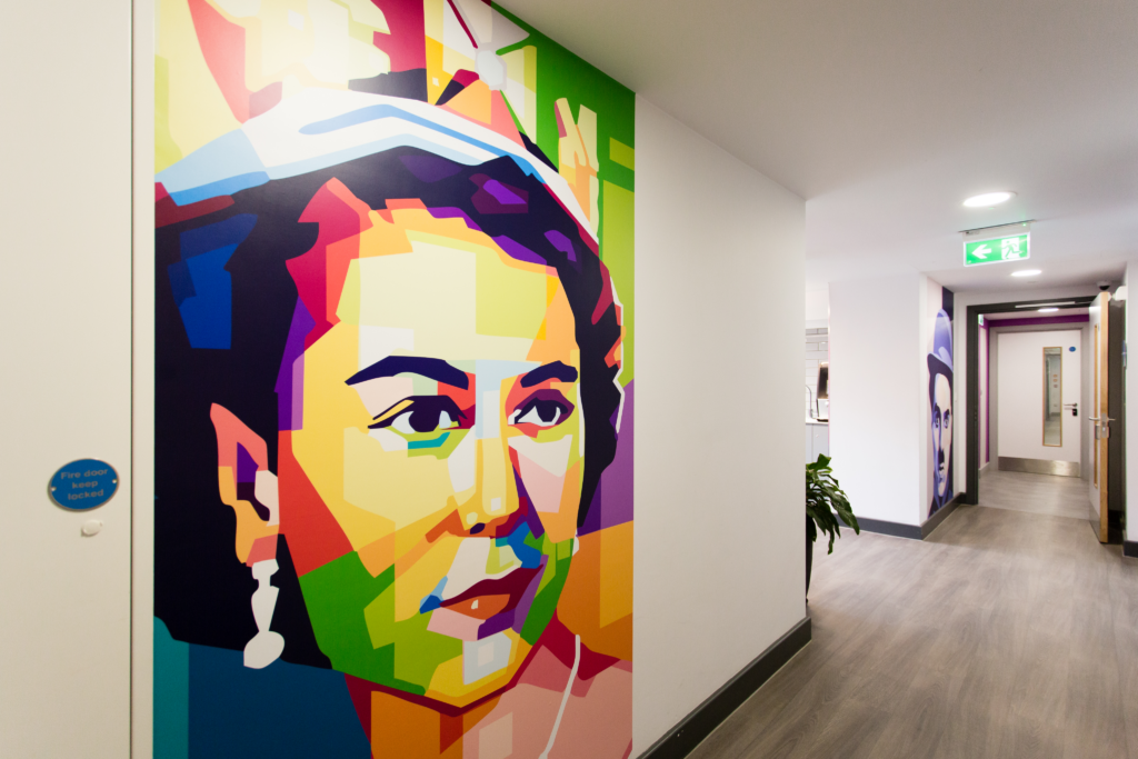 Famous celebrity artwork in the corridors