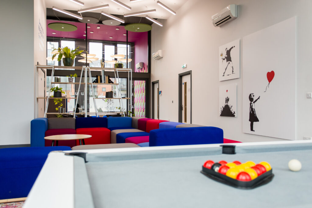 Pool table in the community hub at Unilife Riverside House in Guildford